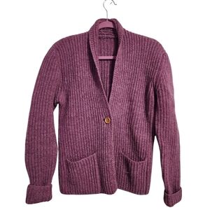 VINTAGE wooly blend knit single‎ button sweater cardigan in mauve purple